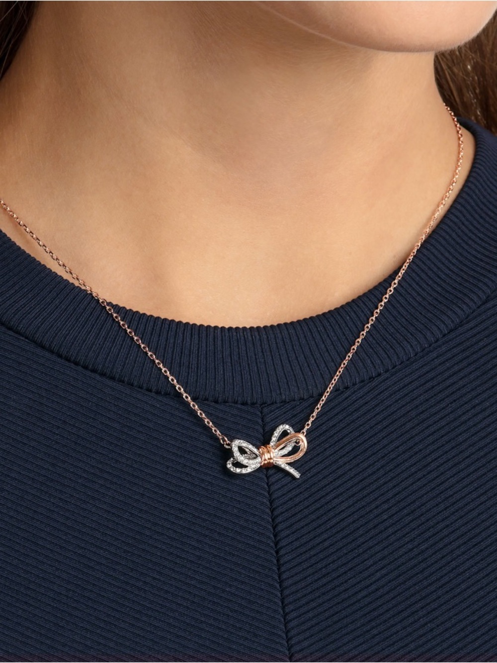 Swarovski Rose Gold and White Crystal Bow Necklace